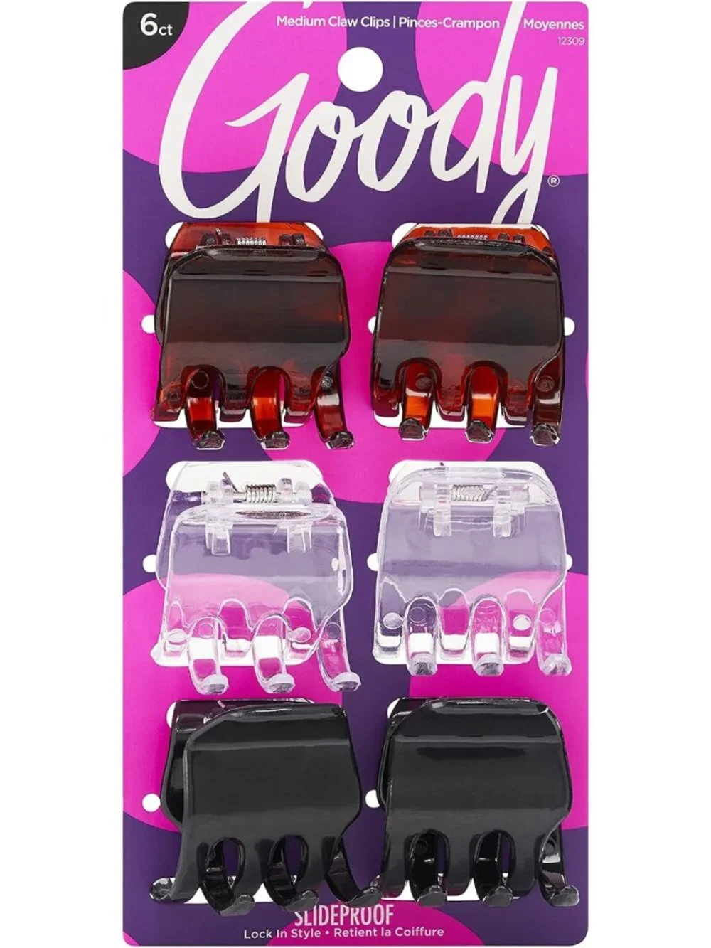 Classic Claw Hair Clips - 6-Pack in Clear, Brown & Black - Strong Hold for All